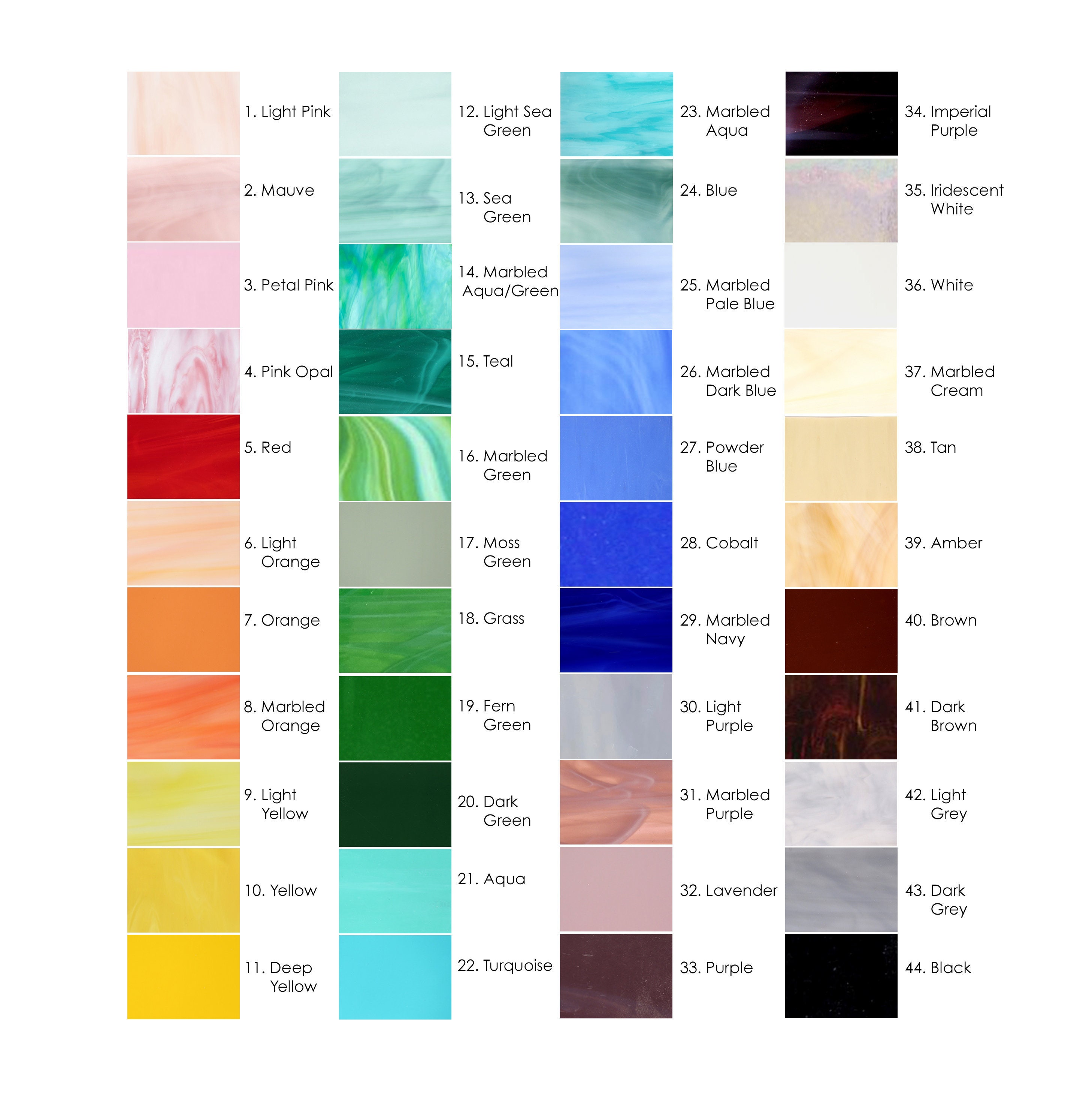 Stained Glass Color Chart for Custom Mosaics Etsy