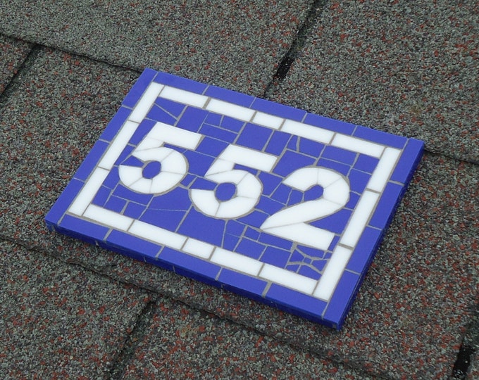 6 Height Outdoor Mosaic French House Number Sign in Blue and White Glass Tiles Etsy