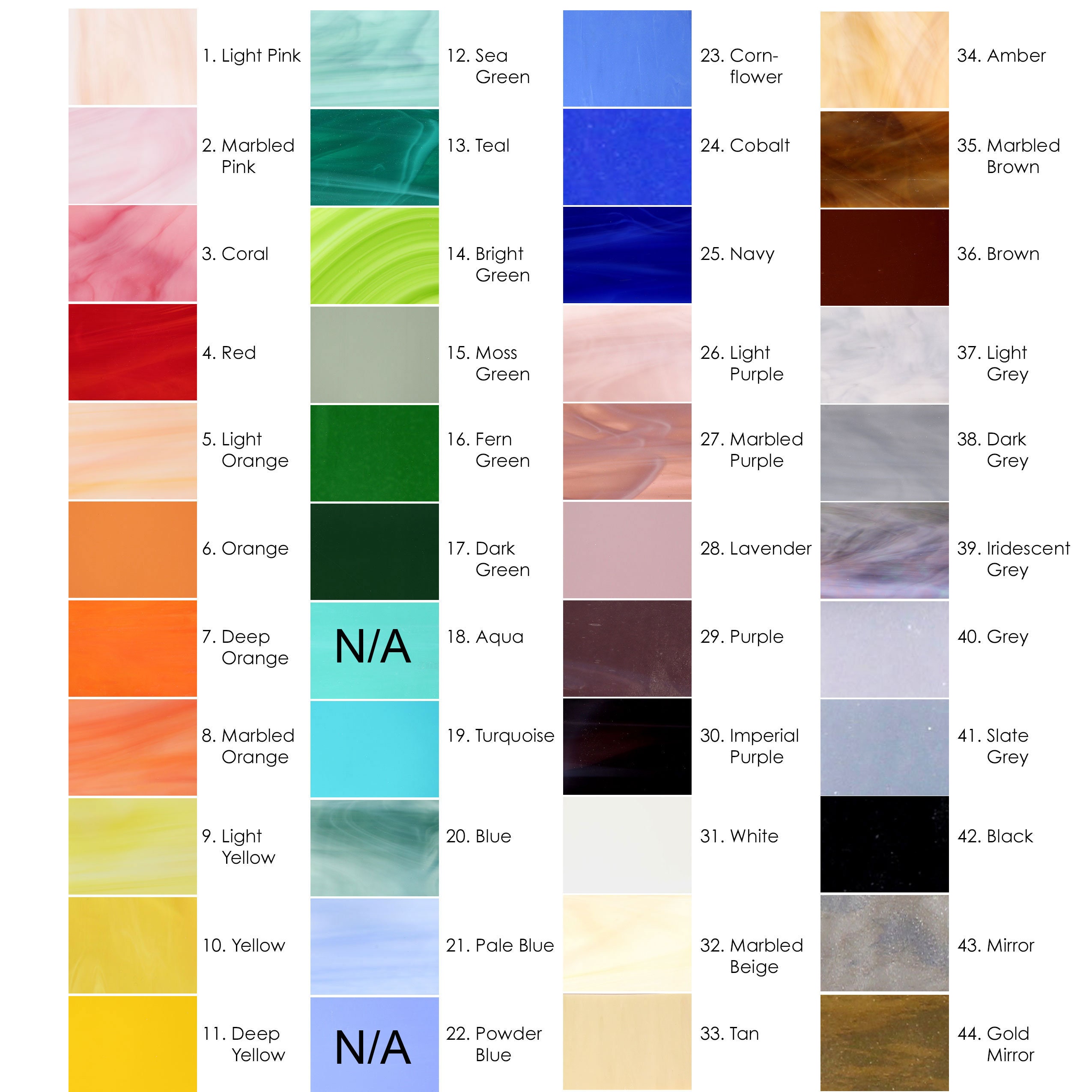 Stained Glass Color Chart For Custom Mosaics Etsy