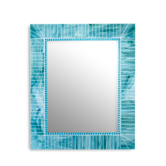 Turquoise Blue Mirror Mosaic Tile Mirrors Rectangle Wall Bathroom For Vanity Home Decor Beach House