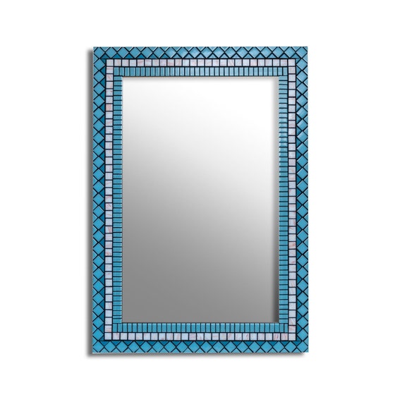 Blue Wall Mirror Rectangular Wall Mirror Blue Large Wall Etsy