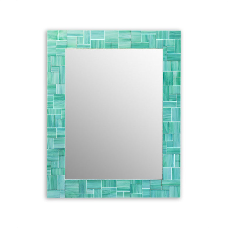 Sea Green Wall Mirror Mosaic Tile Decorative For Beach House Decor In 5 Sizes Bathroom