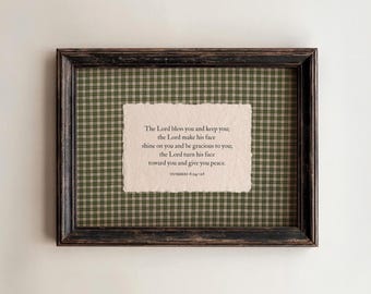 Green Gingham Bible Verse Wall Art, The Lord Bless You Scripture Print Rustic Christian Decor (DIGITAL DOWNLOAD)