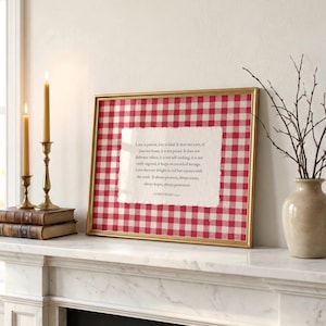 Gingham Bible Verse Wall Art Love is Patient Love is Kind, Rustic Christian Decor Primitive Farmhouse Print (DIGITAL DOWNLOAD)
