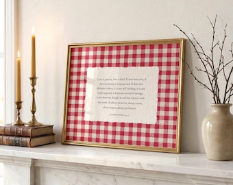 Gingham Bible Verse Wall Art Love is Patient Love is Kind, Rustic Christian Decor Primitive Farmhouse Print (DIGITAL DOWNLOAD)