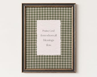 The Doxology Print, Praise God From Whom All Blessings Flow, Vintage Gingham Christian Hymn Wall Art, Farmhouse Decor (PHYSICAL PRINT)