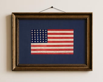 Vintage American Flag Art Print, Distressed Patriotic Wall Art, Star Spangled Banner Poster, Rustic USA Flag Home Decor Fourth Of July Print