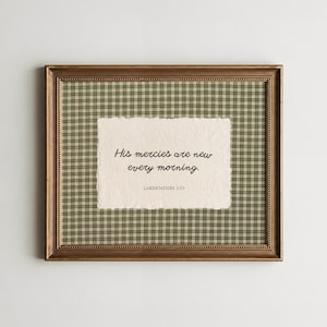 Gingham Bible Verse Wall Art Lamentations 3:23 Vintage Scripture Print New Mercies, Rustic Christian Home Decor (Digital Download)