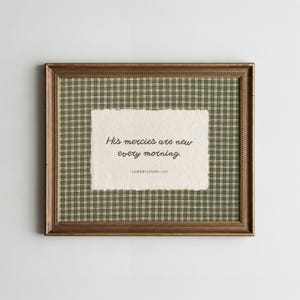 Gingham Bible Verse Wall Art Lamentations 3:23 Vintage Scripture Print New Mercies, Rustic Christian Home Decor (Digital Download)