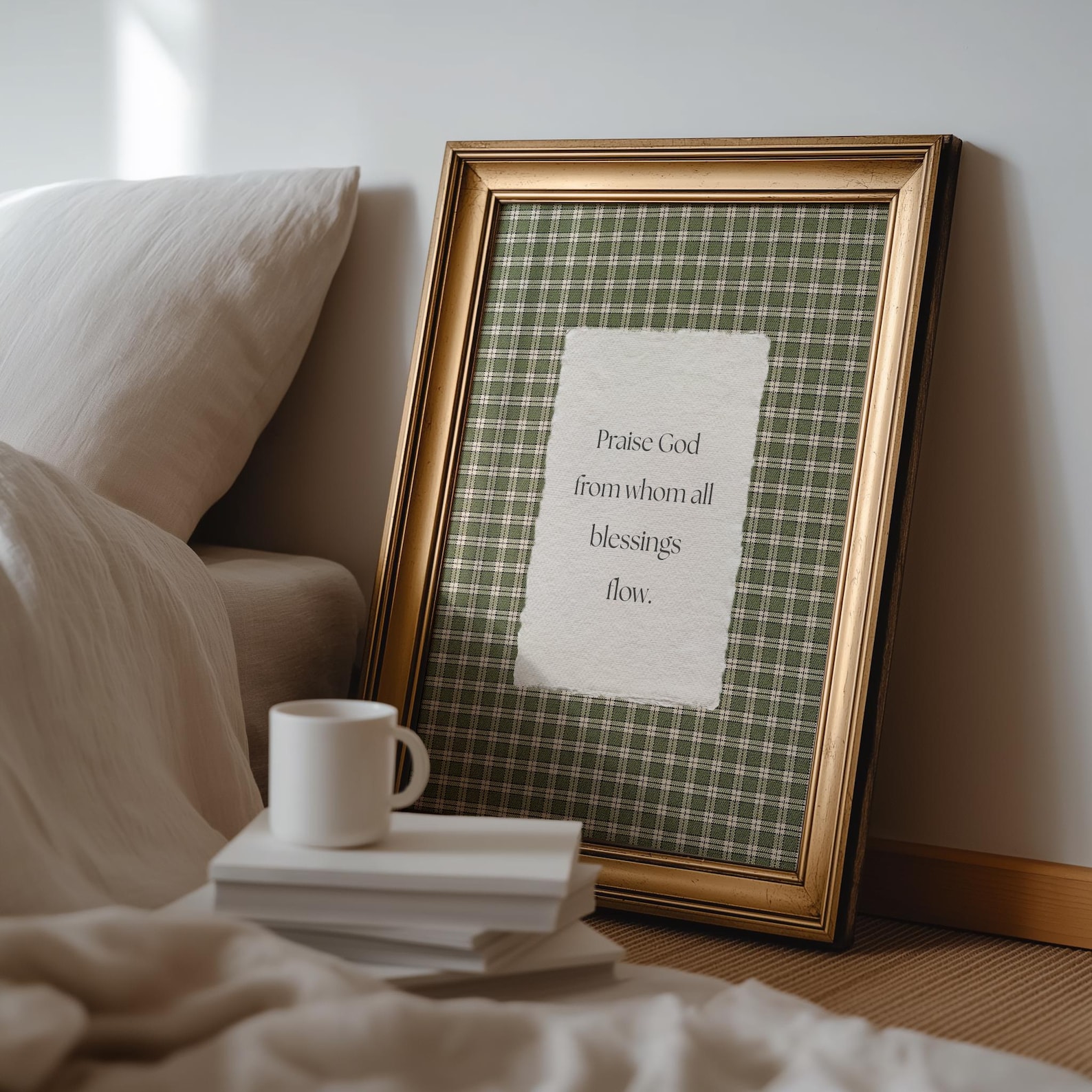 11x14 The Doxology Print, Praise God From Whom All Blessings Flow, Vintage Gingham Christian Hymn Wall Art, Farmhouse Decor (PHYSICAL PRINT) - 11 x 14 inches
