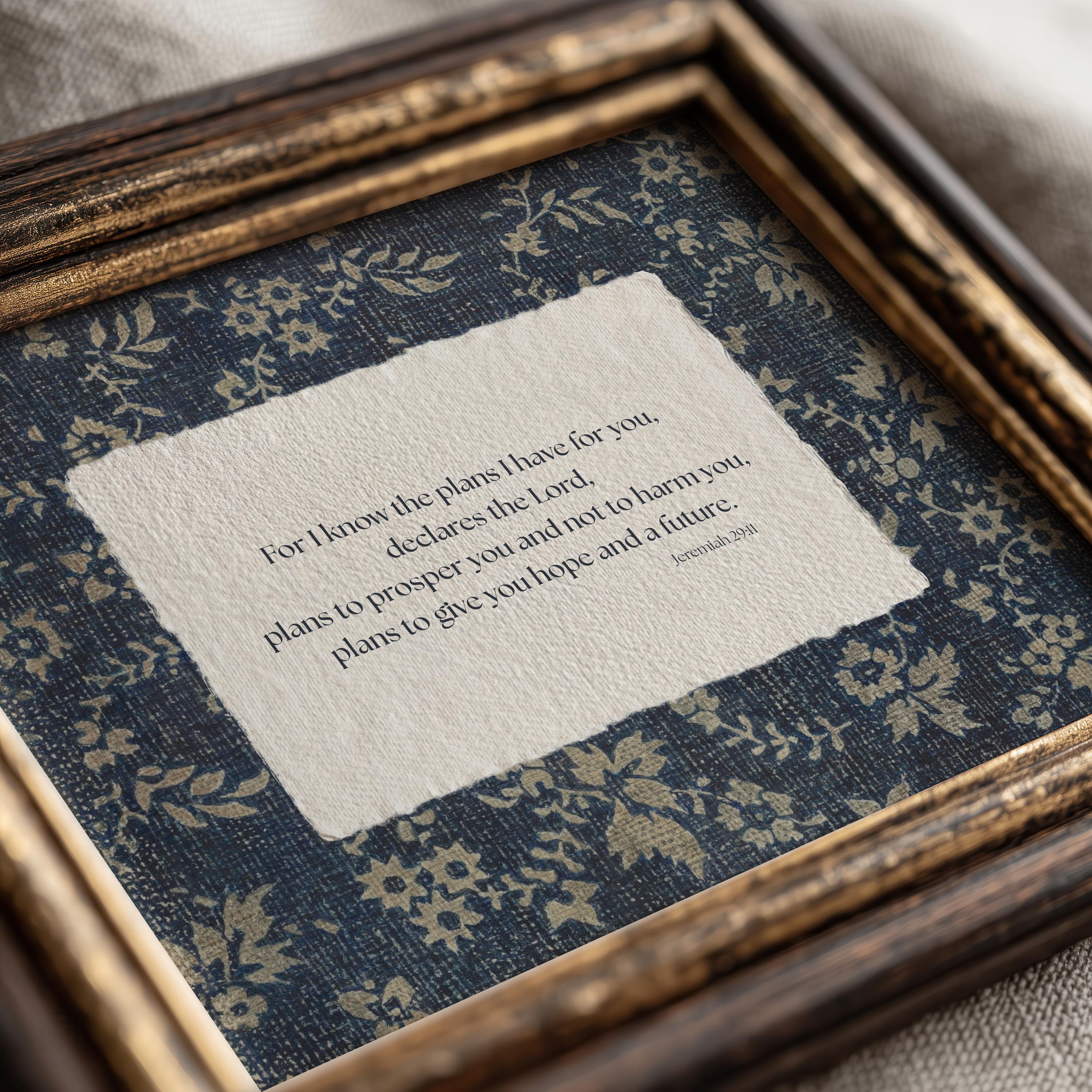 Jeremiah 29:11 Print Bible Verse Wall Art, Vintage Floral Christian ...