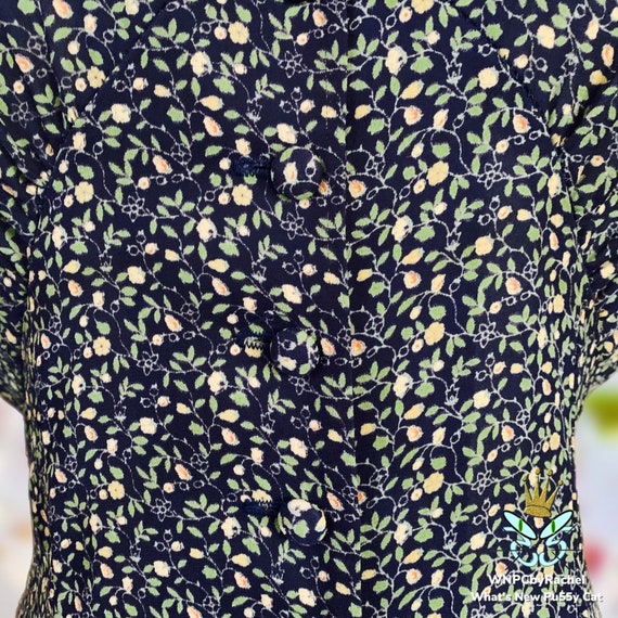 1990s Calico Print Crepe Georgette Button Front D… - image 7
