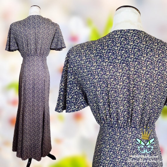 1990s Calico Print Crepe Georgette Button Front D… - image 5