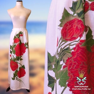 1970s Alfred Shaheen Hawaiian Floral Panel Skirt, Medium