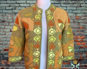 Chaqueta tipo suéter Ilaria Op Art Boucle de los años 60, talla mediana