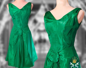 1950s Jewel Green Faille Party Dress, Small