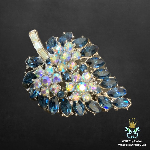 1950s Trifari Sapphire Blue Aurora Borealis Brooch
