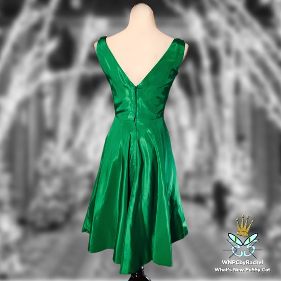 1950s Jewel Green Faille Party Dress, Small - image 6