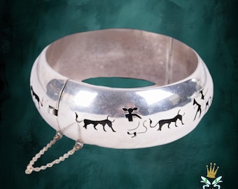 Pulsera con cierre de plata de ley 925 con diseño de toros de Taxco de los años 80