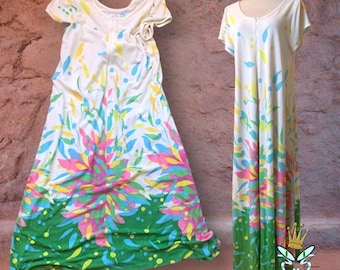 Vestido de casa de tela de rizo Katz de los años 80, grande