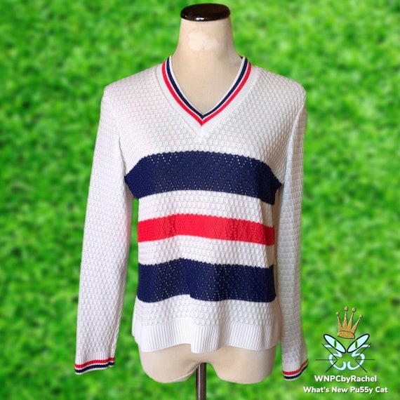 1970s Franco Verdi Red White Blue Tennis Sweater … - image 1