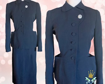 1950s Hattie Carnegie for I. Magnin Rhinestone Gabardine Suit, Small