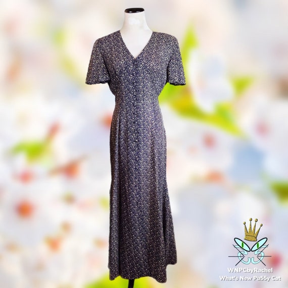 1990s Calico Print Crepe Georgette Button Front D… - image 1