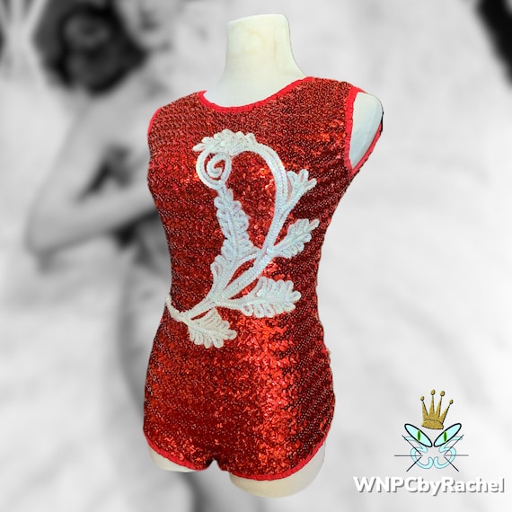 1960s Red White Sequin Stage Leotard by Advance Th