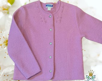 Casaco Cardigan Bordado Lilás Pendleton dos anos 80, Grande