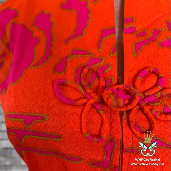 1960s Bright Orange Pink Zip Front Dress, Small-M… - image 7
