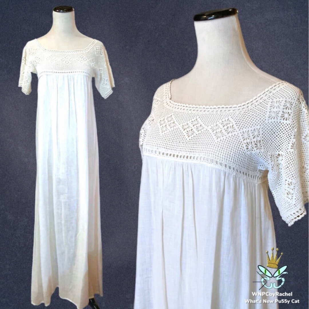 Edwardian White Crochet Cotton Batiste Nightgown XX Small Etsy