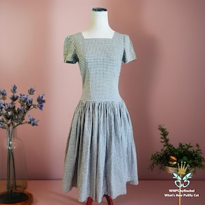 1950s Gingham Black White Cotton Dress, Size 6