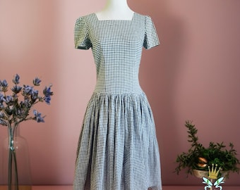Vestido de algodón blanco y negro a cuadros vichy de los años 50, talla 6
