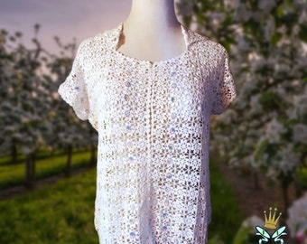 Top tipo jersey de crochet estilo coqueta de los años 80, talla mediana