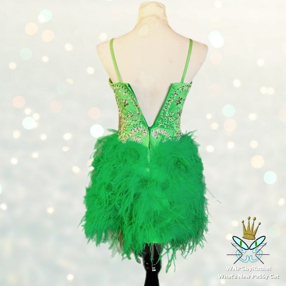 1980s Green Beaded and Marabou Feather Costume Dr… - image 7