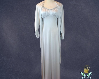 Vestido largo Barbara Icy Grey de jersey, estilo años 70, con chaqueta, talla pequeña-mediana