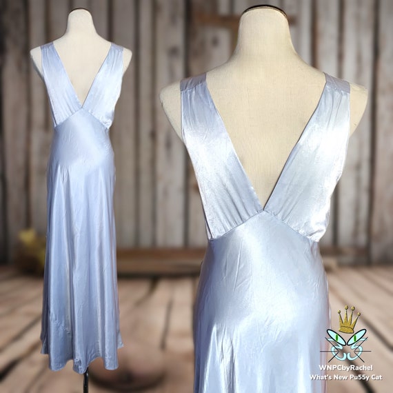 1930s Icy Blue Bias Liquid Satin Nightgown, Small… - image 6