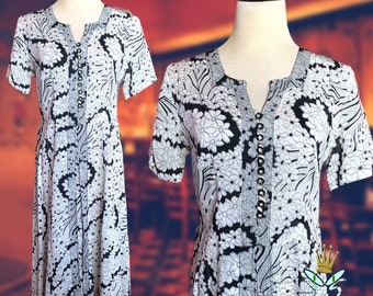 Vestido camisero de nailon transparente blanco y negro de los años 50, talla grande