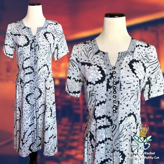 1950s Black White Sheer Nylon Shirt Waist Dress, … - image 1