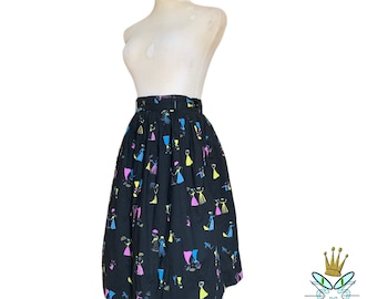 Falda Dirndl de algodón con estampado novedoso victoriano de los años 50, talla pequeña