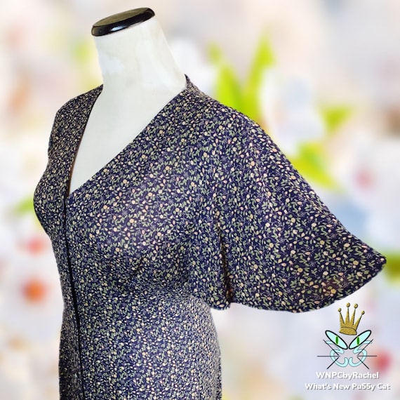 1990s Calico Print Crepe Georgette Button Front D… - image 4