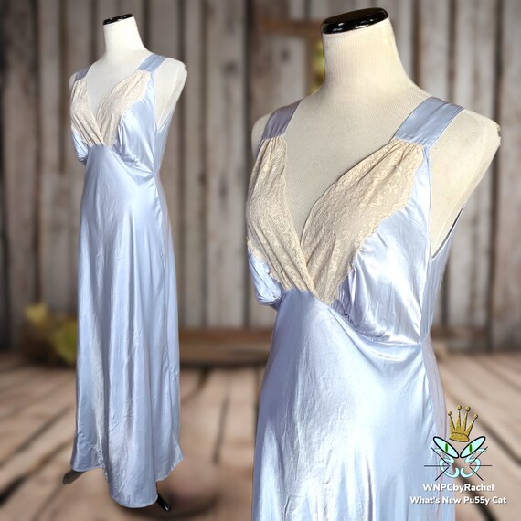 1930s Icy Blue Bias Liquid Satin Nightgown, Small… - image 4