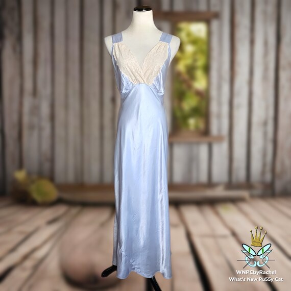 1930s Icy Blue Bias Liquid Satin Nightgown, Small… - image 2