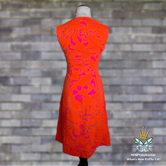 1960s Bright Orange Pink Zip Front Dress, Small-M… - image 5