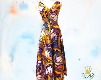 1970s Psychedelic Abstract Print Knit Maxi Dress, Small-Medium