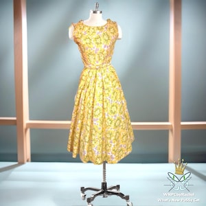 1950s Yelliw Floral Cotton Dress, XS