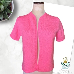 1980s Tanner Bright Pink Short Sleeve Cardigan, Small