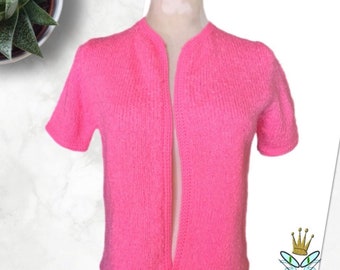 1980s Tanner Bright Pink Short Sleeve Cardigan, Small