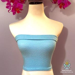 1980s Sky Blue Elastic Tube Top, Small-Medium