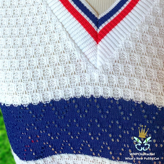 1970s Franco Verdi Red White Blue Tennis Sweater … - image 4